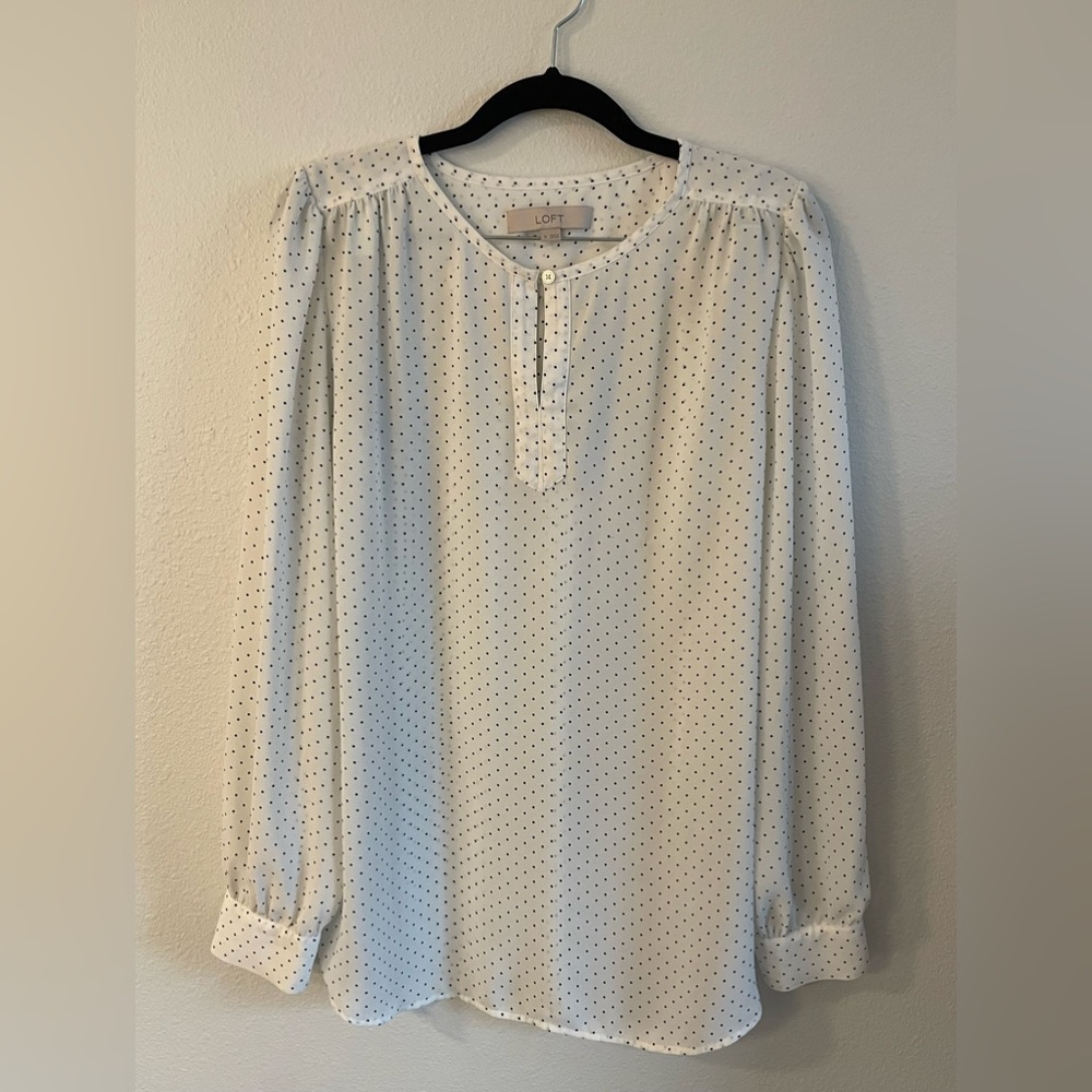 Loft black and white polka dot blouse